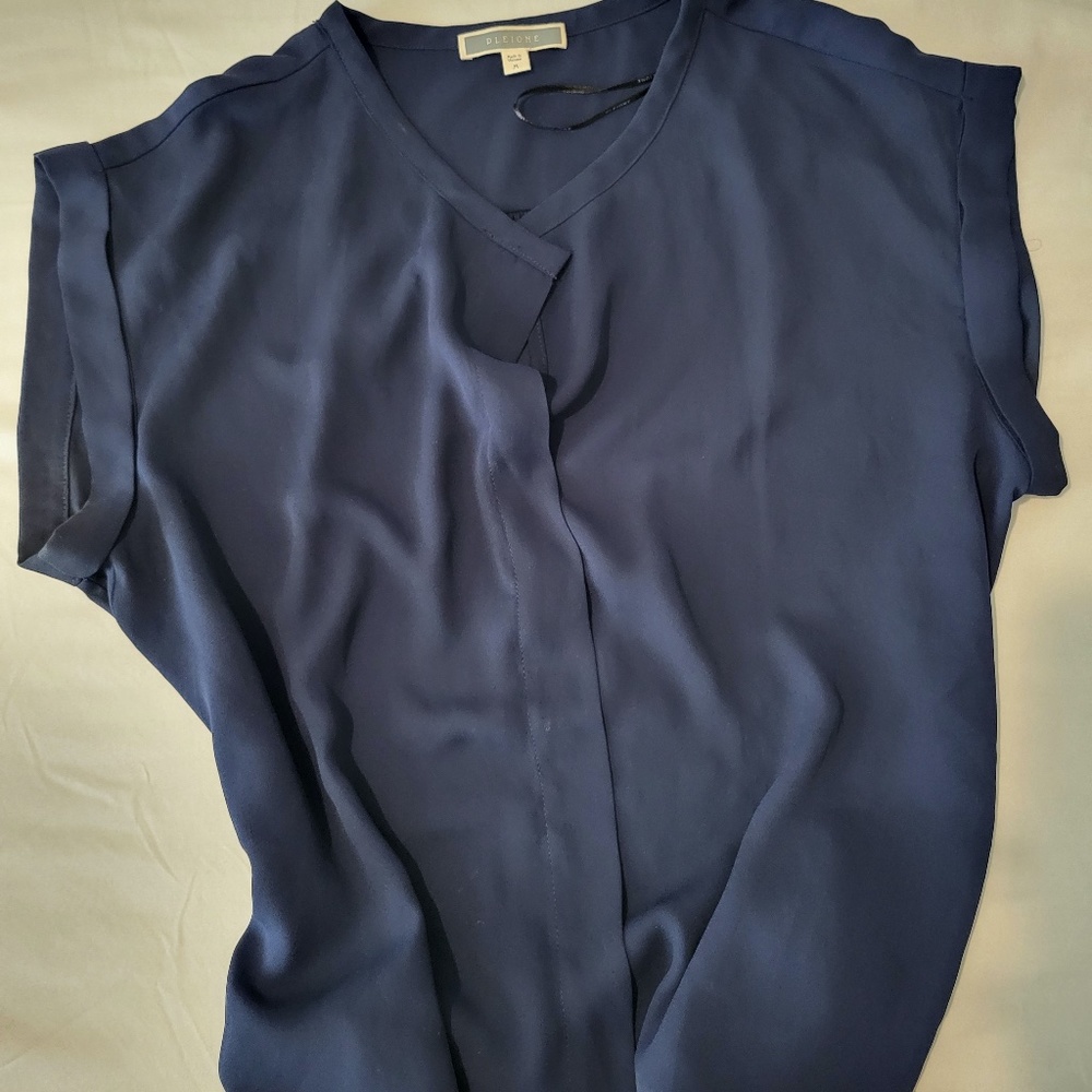 New! Pleione  Sheer Navy Blue Blouse Size Medium